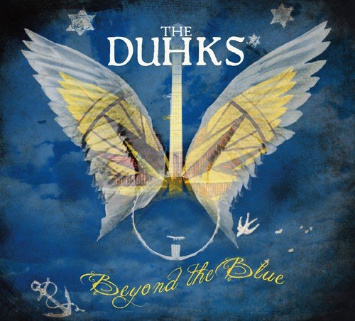 "CD album cover with butterfly wings and blue background, titled 'The Duhks Beyond the Blue'."