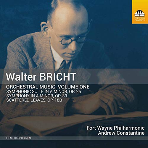 CD cover with a man reading sheet music, dark blue background, white text.