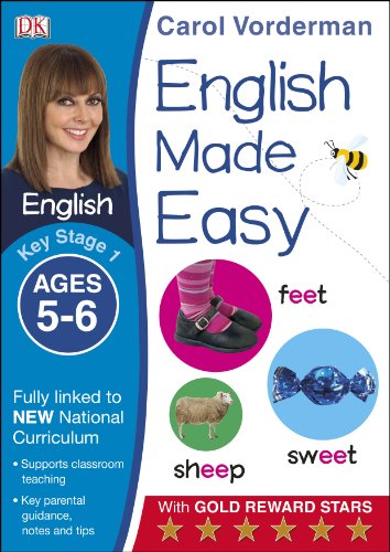 "Cover of 'English Made Easy' workbook for ages 5-6, featuring illustrations and text."