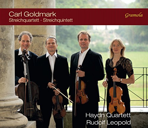 "CD cover featuring four musicians with violins standing outdoors."