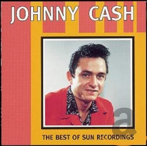 Johnny Cash album cover with a portrait of him in a red jacket.