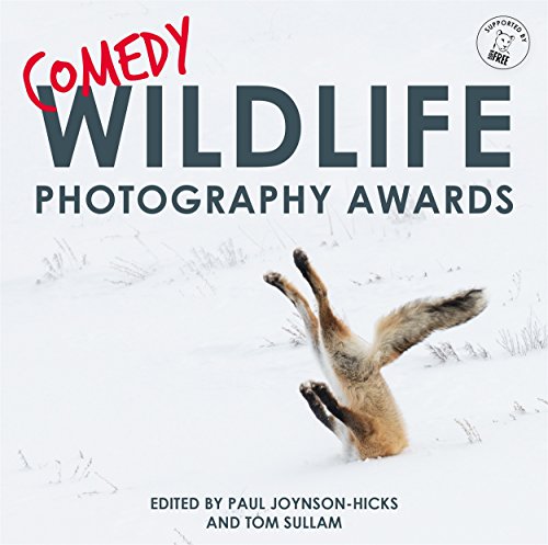 Book cover with a fox falling over in the snow, titled "Comedy Wildlife Photography Awards".