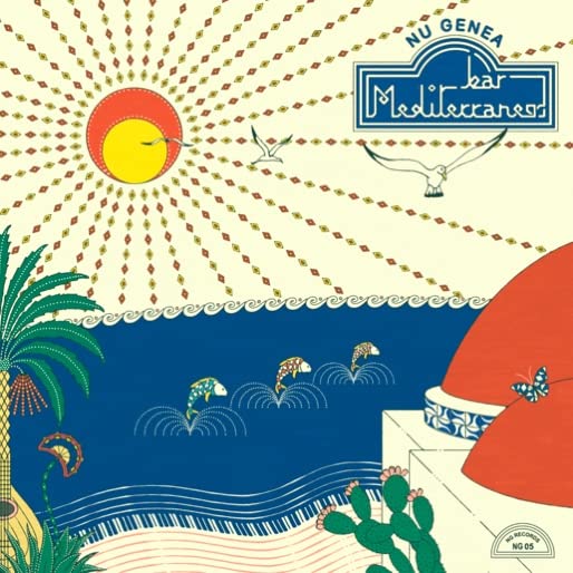 Vinyl record cover: sun, birds, ocean waves, and desert plants.