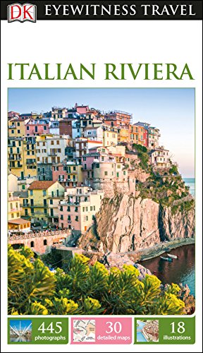 "Travel guide book cover featuring a colorful cliffside town with a body of water."