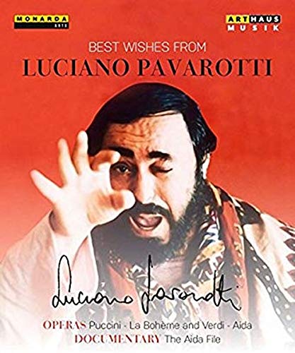 DVD cover featuring Luciano Pavarotti waving, against a red background with his signature.