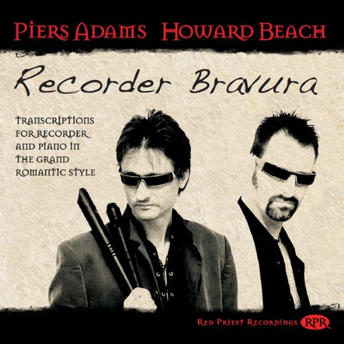 "Album cover featuring two men, one holding a recorder, with red and black text."