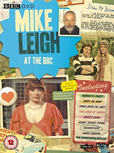 DVD cover for "Mike Leigh at the BBC" featuring a collage of images and text.