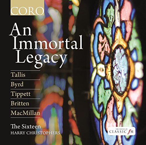 "CD cover with stained-glass window image and white text on black background."