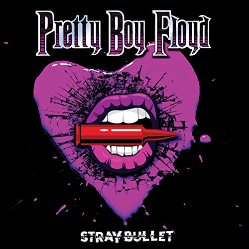 "Album cover with a purple heart-shaped mouth holding a red bullet on a black background."