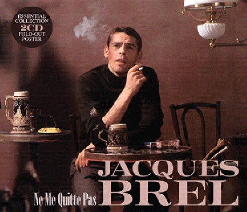 Blue-tinted album cover featuring a portrait of Jacques Brel with text above.