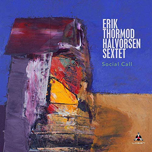 "Jazz album cover with abstract painting and artist's name in white text on blue background."