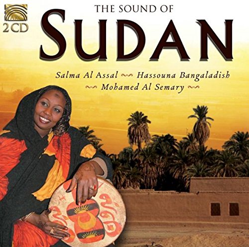CD cover featuring a woman holding a drum, with palm trees and sunset.