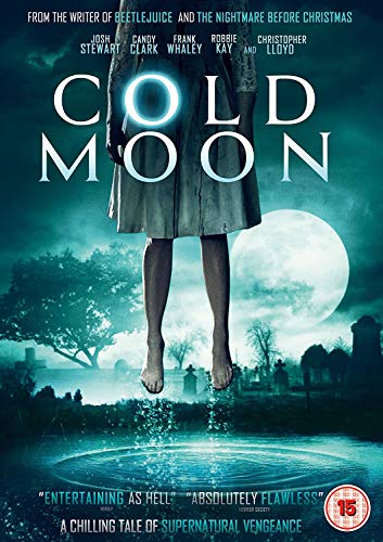 "Cold Moon DVD cover featuring a woman floating above water under a full moon."