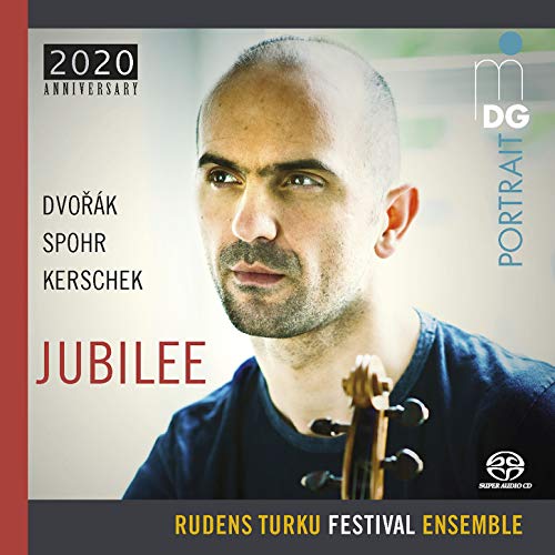 CD cover with a man holding a violin, various text overlays.