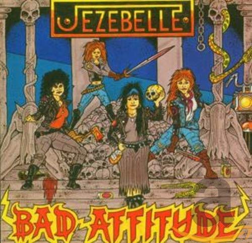 "Album cover art for 'Jezebelle - Bad Attitude' featuring cartoon women in a dark scene."