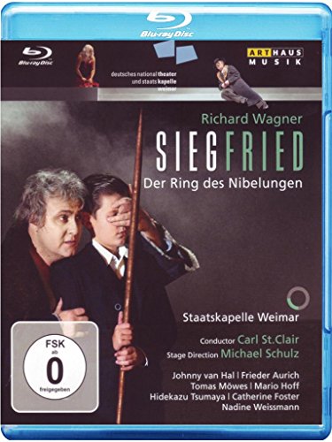 Blue-ray disc case with "Siegfried" cover art featuring two men and a spear.