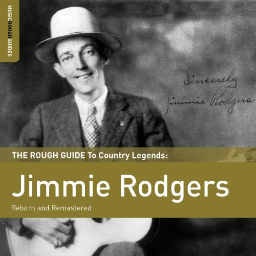 Black and white image of Jimmie Rodgers with guitar on a CD cover.