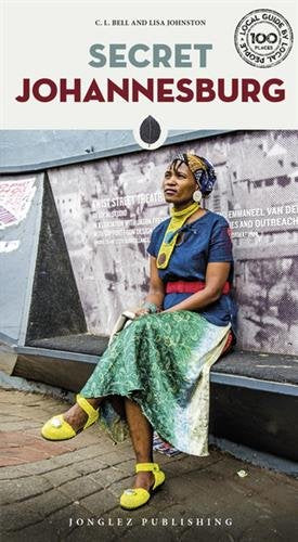 "Book cover: 'Secret Johannesburg' with a woman sitting on a concrete bench."