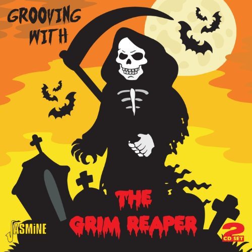 "Album cover featuring the Grim Reaper with bats and tombstones against a full moon."