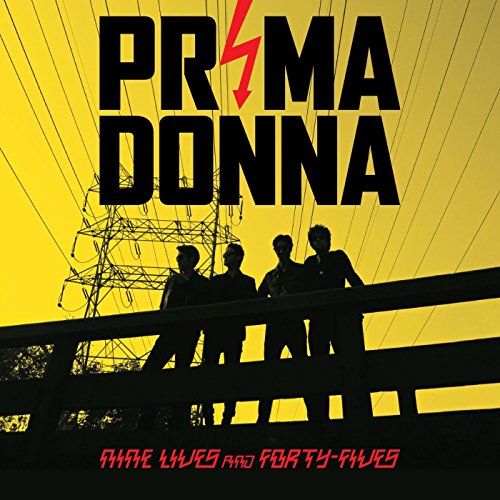 "CD cover art: Four silhouetted men on a bridge with power lines behind."