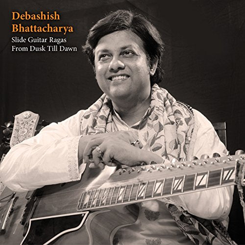 "Album cover with a black-and-white photo of a man holding a slide guitar."