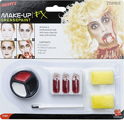 "Smiffys Zombie Kit packaging with makeup and accessories for creating zombie effects."