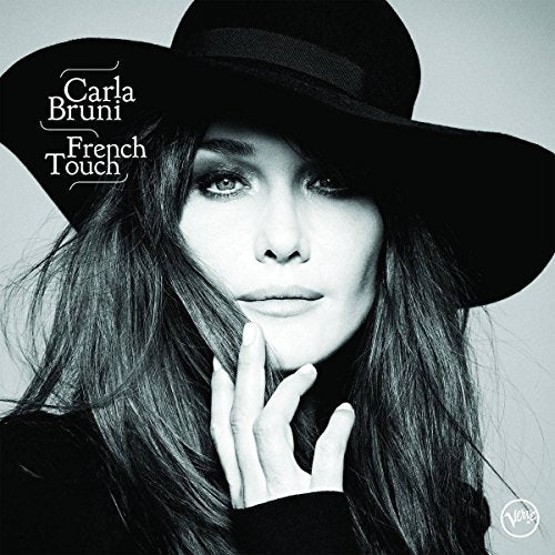 Black and white album cover featuring Carla Bruni wearing a black hat, touching her face.