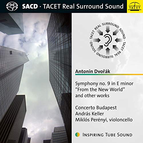 CD cover with cityscape and text describing Dvorak's Symphony No. 9 and other works.