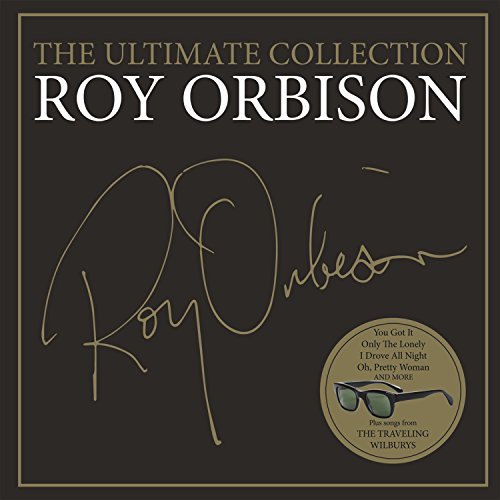 Roy Orbison vinyl album cover with black background, gold trim, and signature.