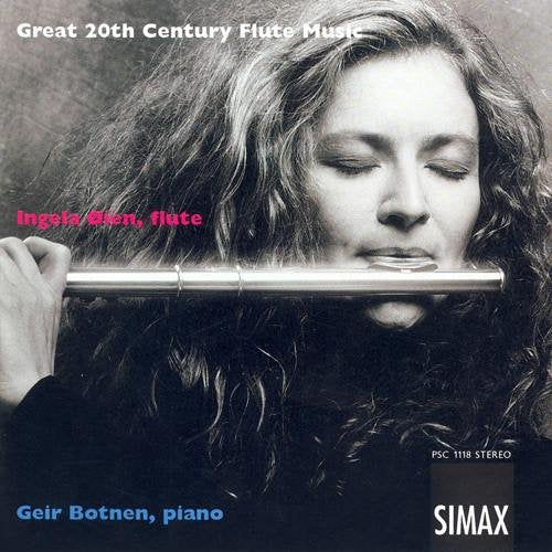 "CD cover with a black and white photo of a woman playing the flute."
