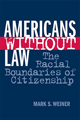 "Book cover with 'Americans Without Law' title on blue background with red stripe."