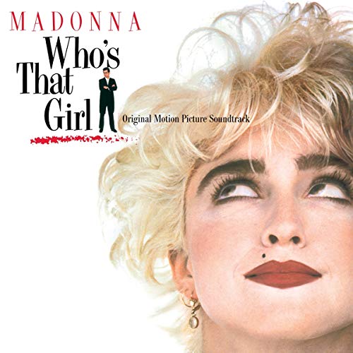 Madonna's album cover featuring a close-up of her face with blonde hair and red lips.