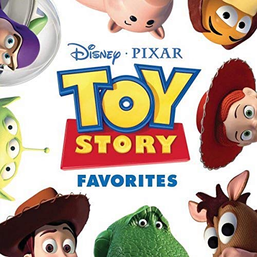 Toy Story characters surround the album cover for "Toy Story Favorites" CD.