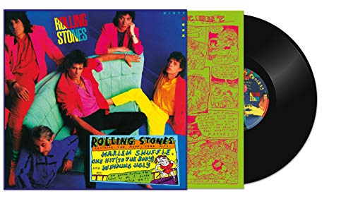 The Rolling Stones album cover featuring band members posing around a turquoise sofa.