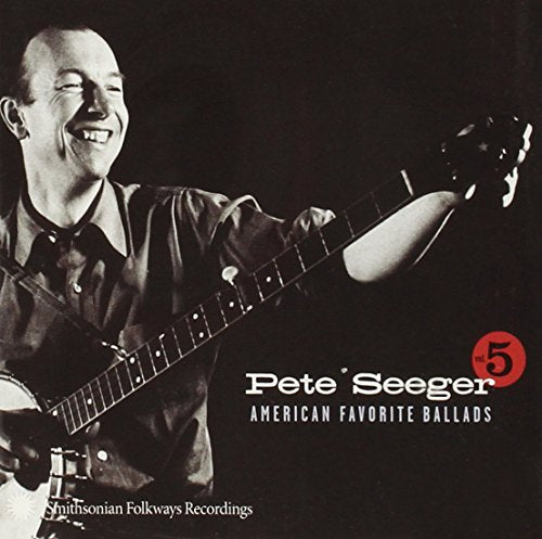 Pete Seeger album cover with black-and-white photo of him playing a banjo.