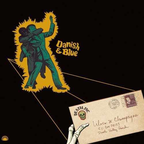 "Album cover with dancing couple illustration and envelope with 'Lilacs & Champagne' written on it."