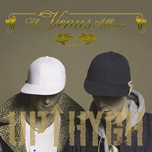"Album cover with two men wearing baseball caps, olive green background, gold text."