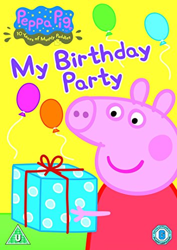 DVD cover featuring Peppa Pig smiling, surrounded by balloons and a wrapped gift.