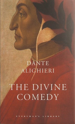"Book cover featuring a profile portrait of Dante Alighieri in red robes."