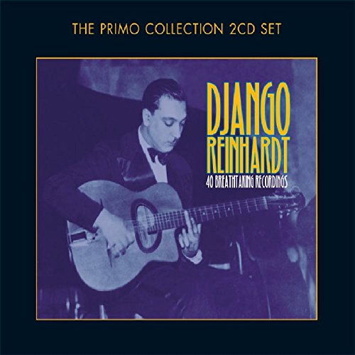 CD cover featuring Django Reinhardt playing guitar, with yellow and white text on dark background.