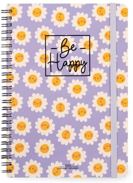 Legami - Large Spiral Weekly Calendar, 12 Months, from January 2024 to December 2024, Folding Planner 2024/2025, Elastic Closure, Final Pocket, Address Book, 15x21 cm, Daisy Theme