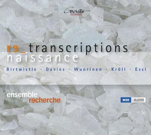 "CD cover with white ice background and text overlay listing 'Ensemble Recherche' and 'Renaissance Transcriptions'."
