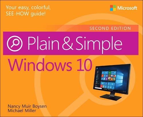 "Book cover with orange background, purple title, and computer monitor displaying Windows 10 interface."