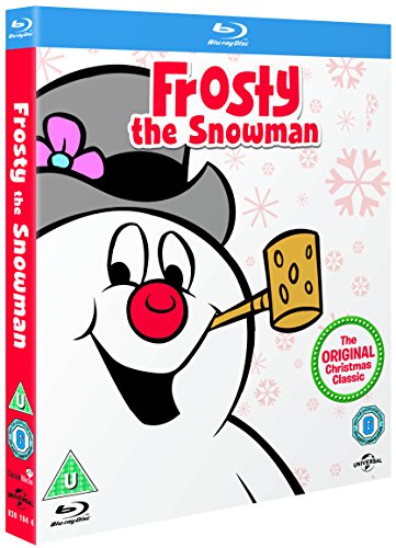 "Frosty the Snowman Blu-ray case featuring a cartoon snowman with a red nose and hat."