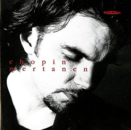 Black and white CD cover with a man's face and red text "Chopin Mertanen".