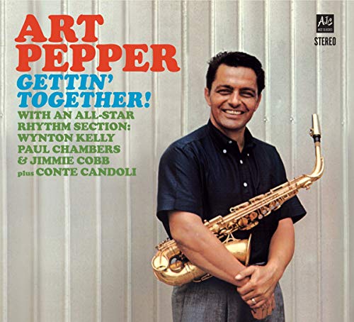 "Album cover featuring a man holding a saxophone against a metal wall background."