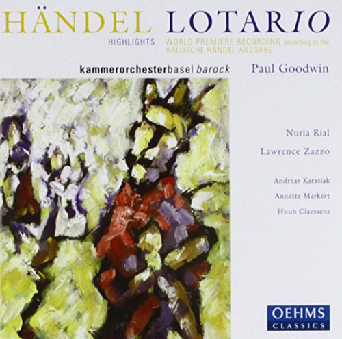 A CD cover featuring an abstract painting and text "Händel Lotario" in yellow and blue.