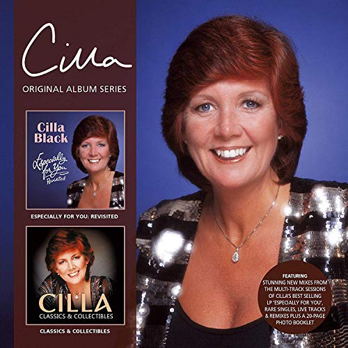 Cilla Black album cover featuring a smiling woman with red hair against a blue background.