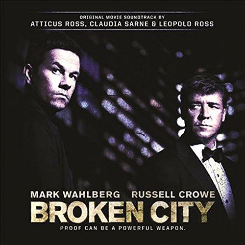 "CD cover for 'Broken City' soundtrack featuring Mark Wahlberg and Russell Crowe."