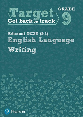 A teal workbook cover with "Target Grade 9" and "English Language Writing" text.